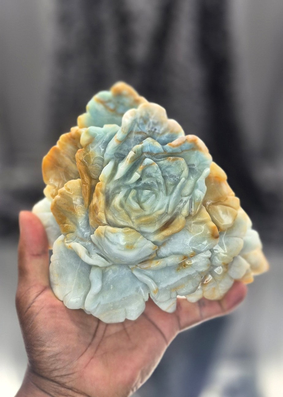 🌹 Large Amazonite Rose Carving #2