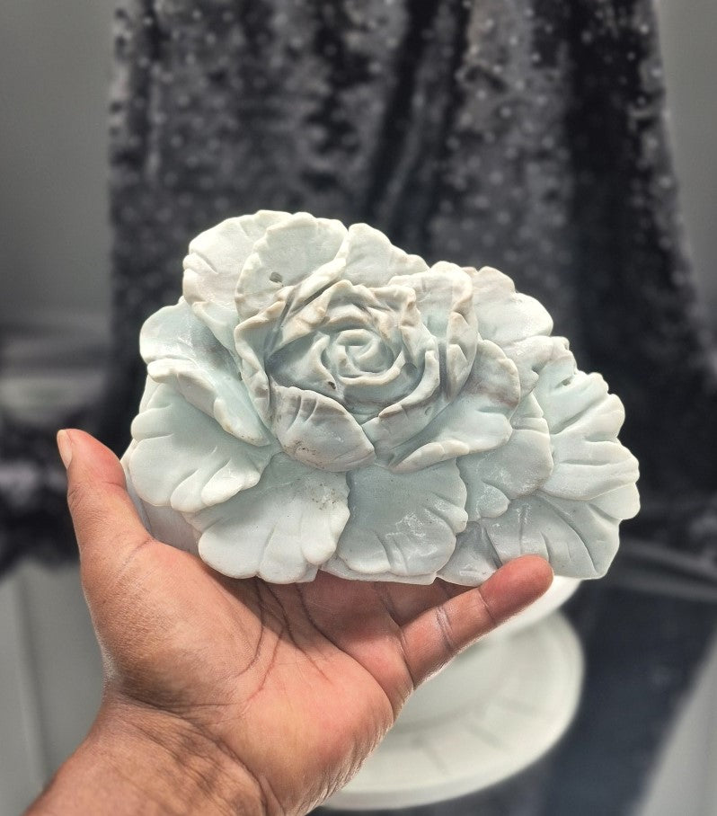 🌹 Large Amazonite Rose Carving #3