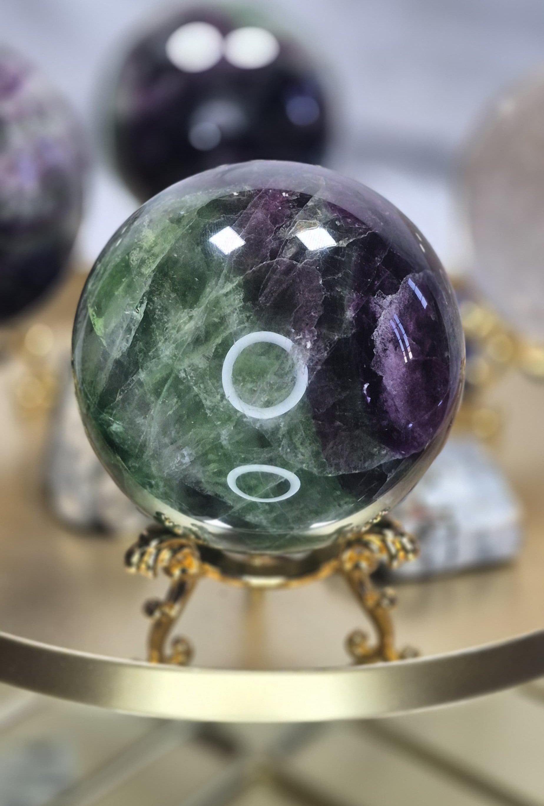 ππ Dark Green & Dark Purple Fluorite Sphere on Stand