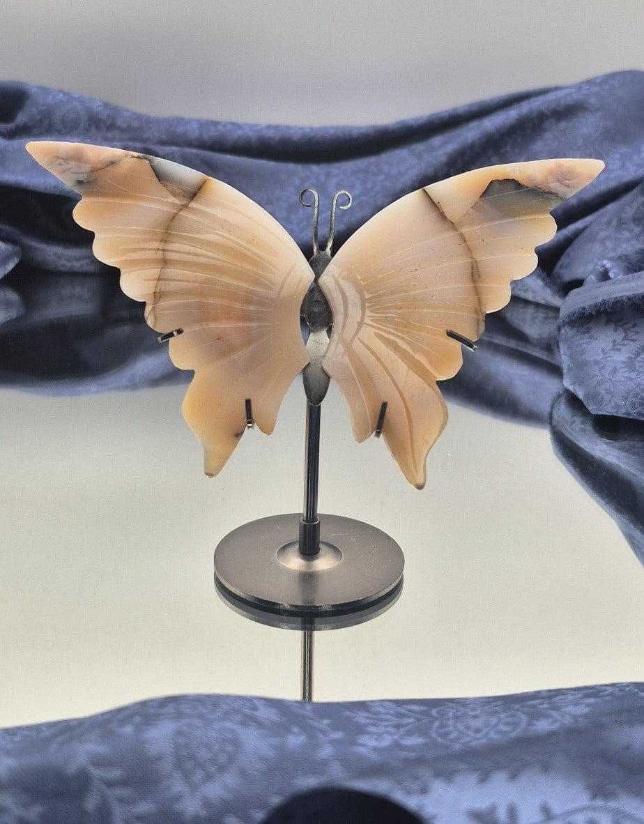 🦋 Light Agate Butterfly Wings with Stand