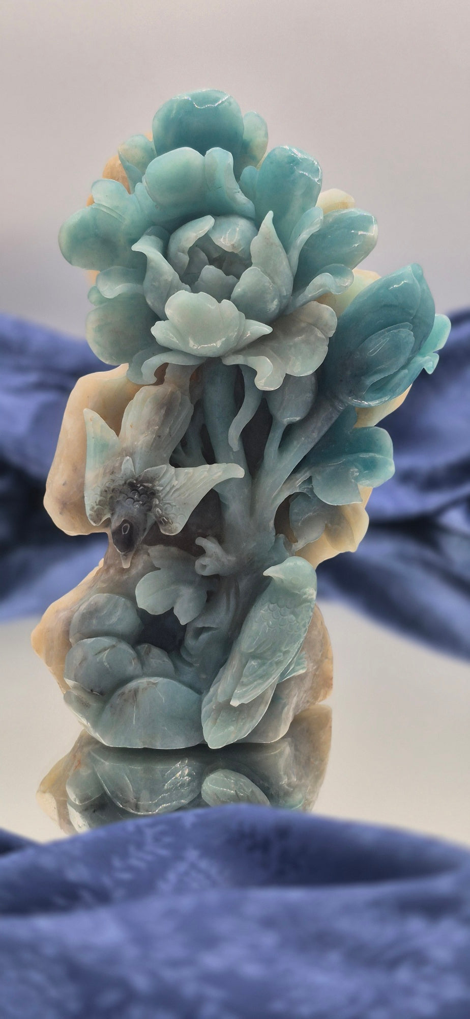 🌸 Stunning Amazonite Bouquet with Birds and Fluorite Backing