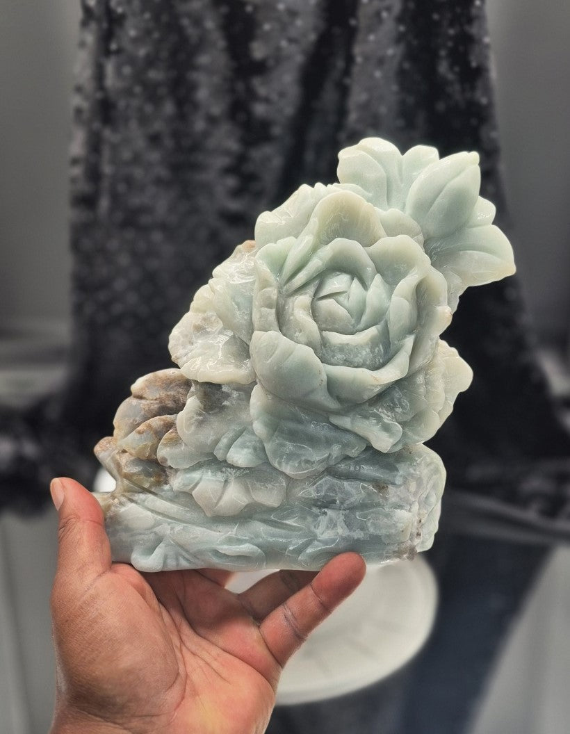 🌹 Large Amazonite Rose Carving #1