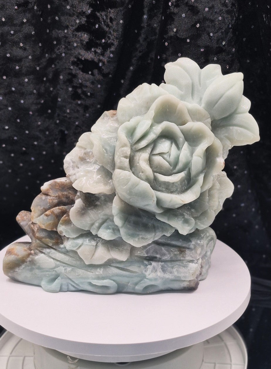 🌹 Large Amazonite Rose Carving #1