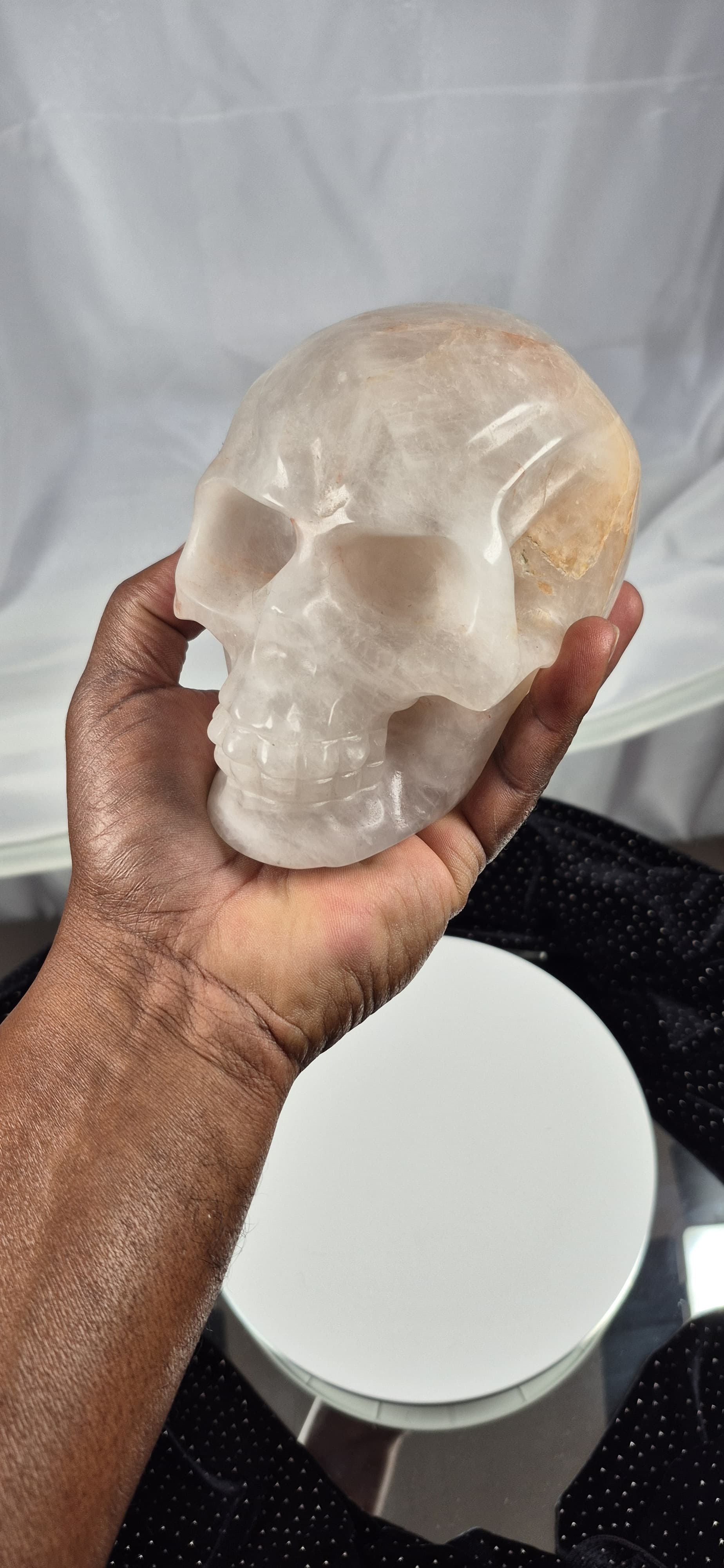 🤍 Milky Quartz Skull with Golden Healer & Agate Inclusions