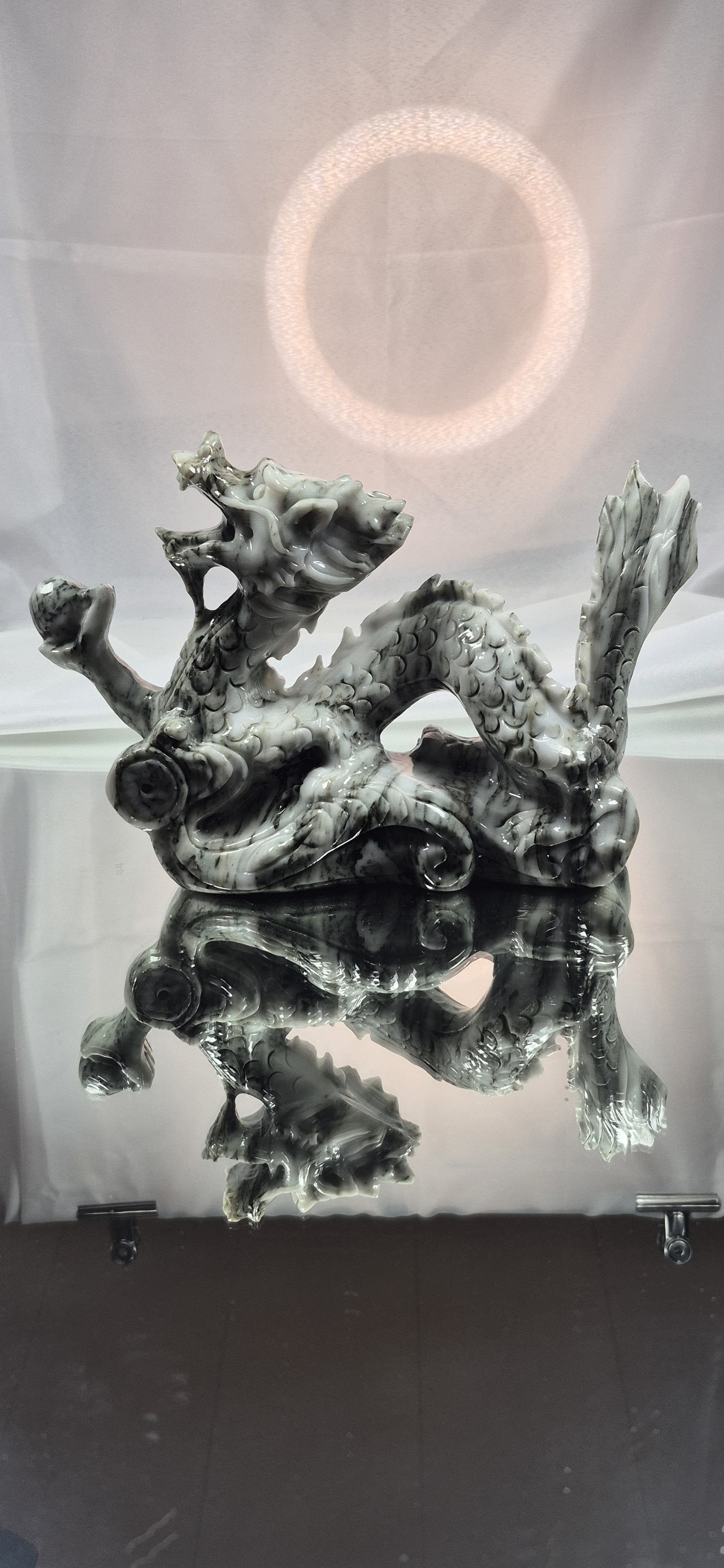 🐉 Large White & Grey Jasper Dragon Carving