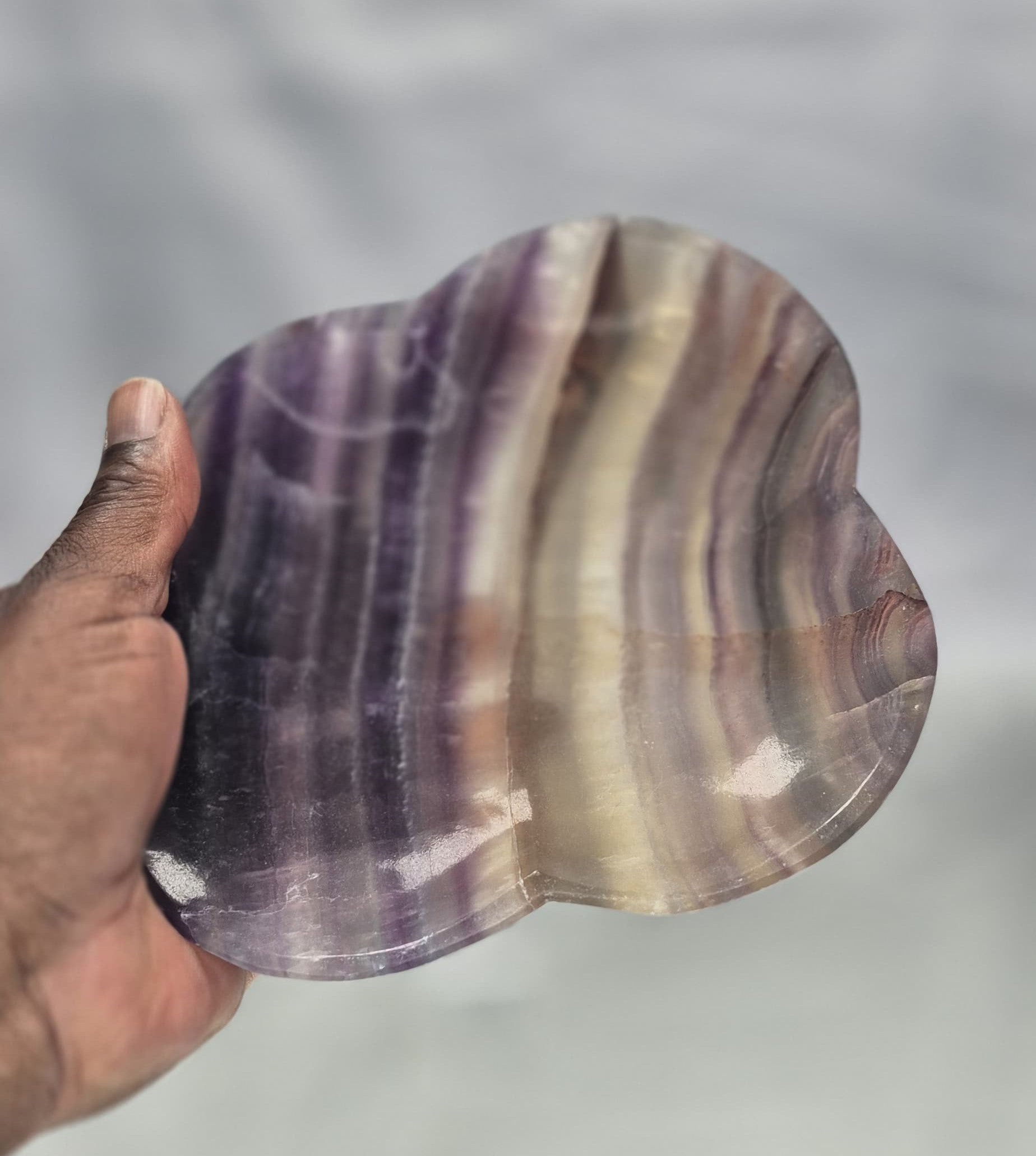 🍀 Fluorite Bowl – Purple & Green Striped (7")