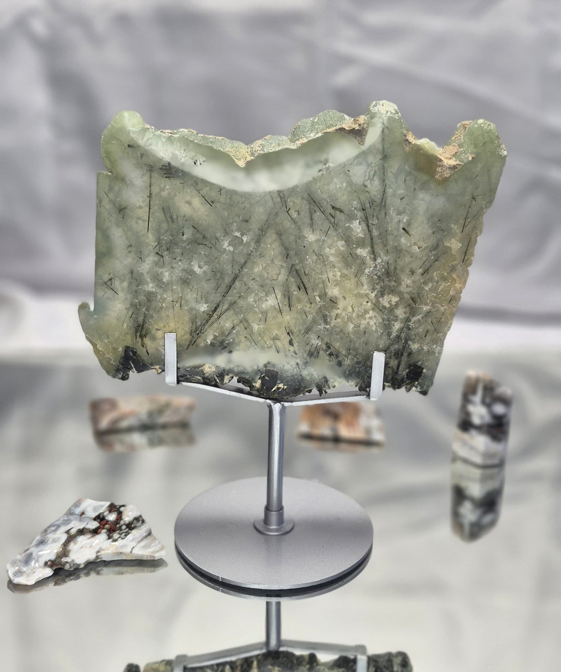 💚 Extra-Large Prehnite Slab on Custom Metal Stand