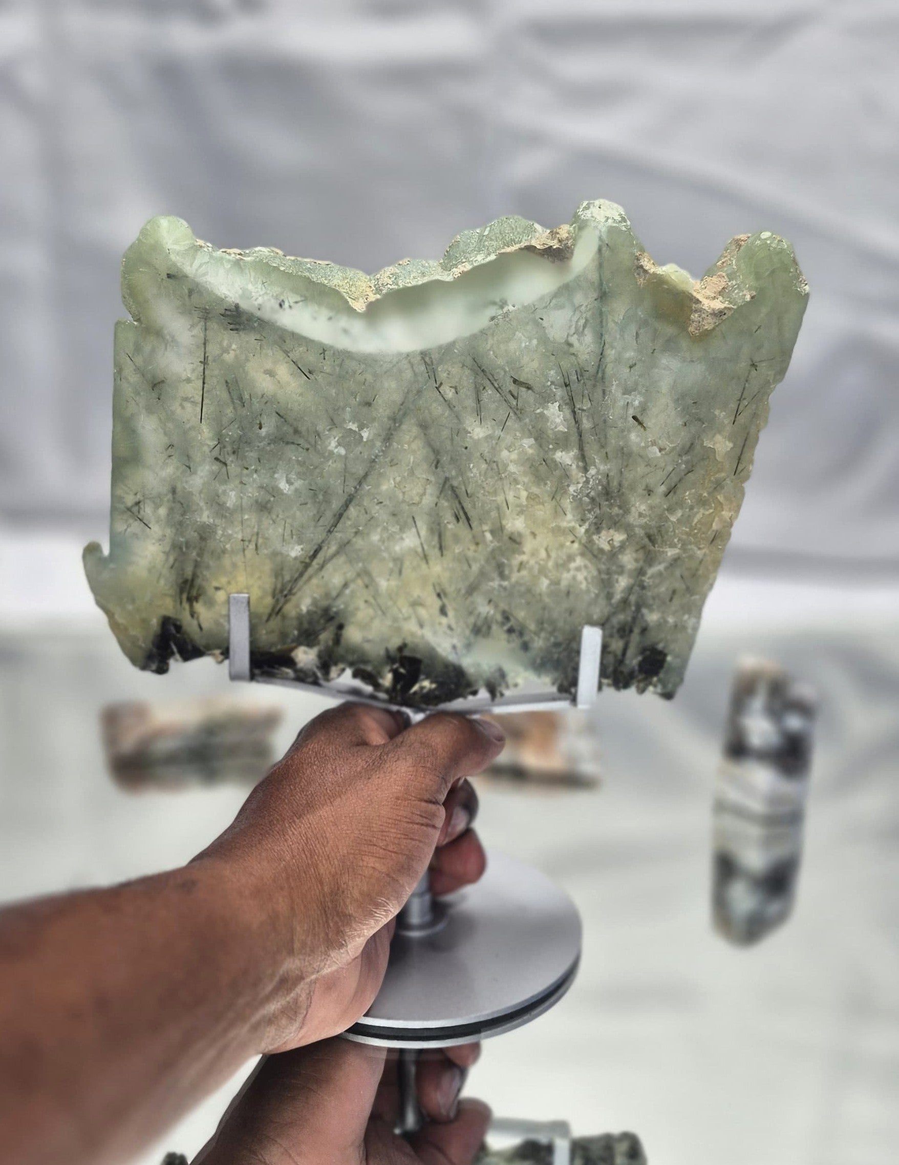 💚 Extra-Large Prehnite Slab on Custom Metal Stand