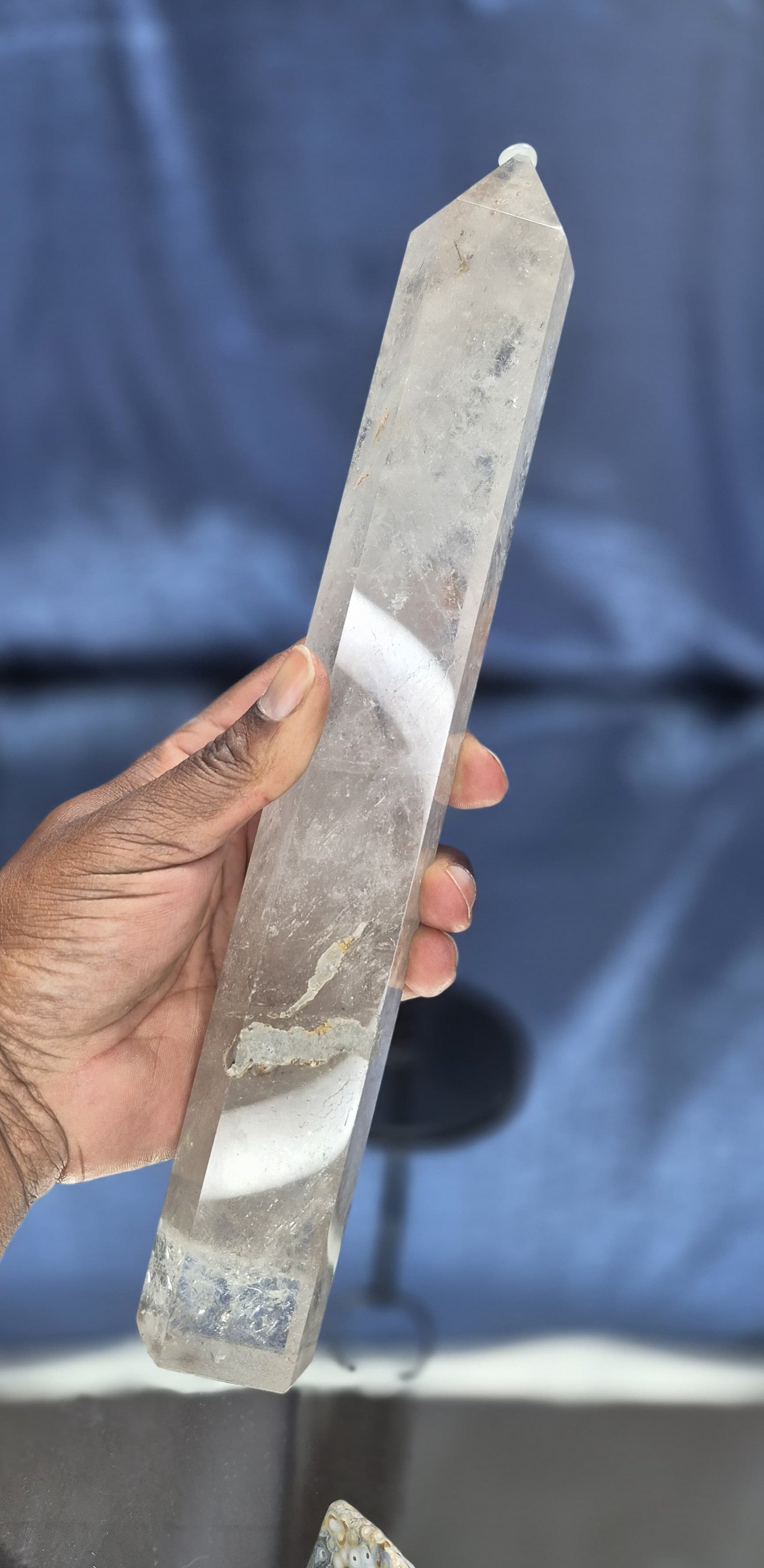 54🤍 Extra-Large Clear Quartz Tower on Custom Metal Stand