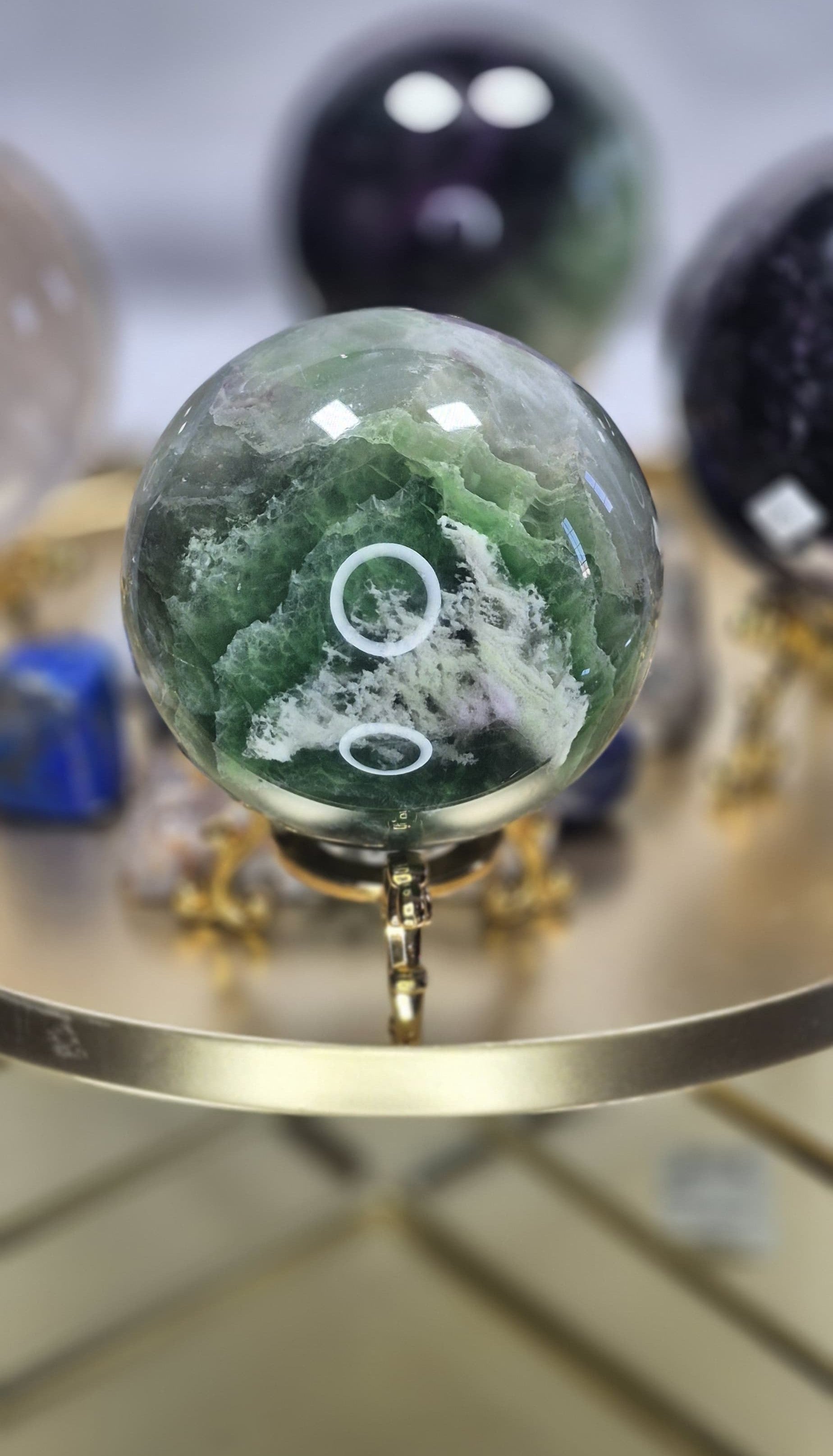 💚 Green Fluorite with Quartz Sphere on Stand